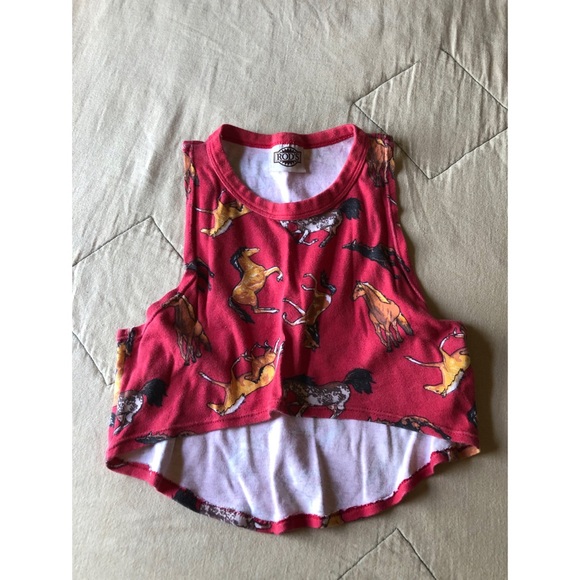 Vintage Tops - VINTAGE : 80’s Horse cropped high low tank top XS